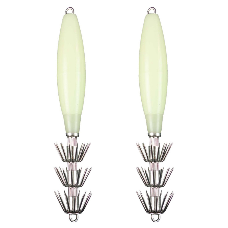 2X 195mm 80g Luminous Squid Egi Jigs Fishing Lures Baits STAINLESS HOOKS