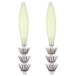 2X 195mm 80g Luminous Squid Egi Jigs Fishing Lures Baits STAINLESS HOOKS