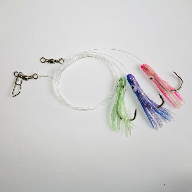 Sabiki Rigs Soft Baits Fishing Lures squid skirt 4/0 Hook[Green/Blue/Pink]  Squid Jigs,Fishing Bait, Lures, Spoons,Squid Hooks Supplier