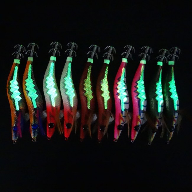 10cm Glow in Dark Luminous Fishing Lures Baits Squid Egi Shrimp jigs Hooks& SQca